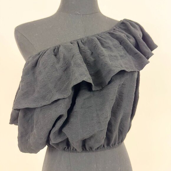 KIMCHI BLUE RUFFLE BLACK OFF THE SHOULDER SHIRT SIZE SMALL - Picture 8 of 11